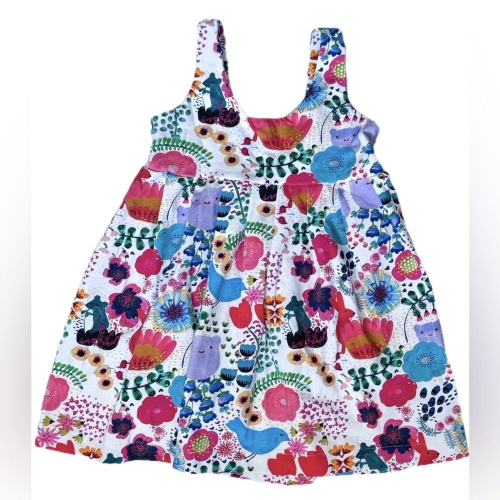 Floral Animal Print Knit Dress Size 2T Handmade In USA Whimsical Kitsch Summer